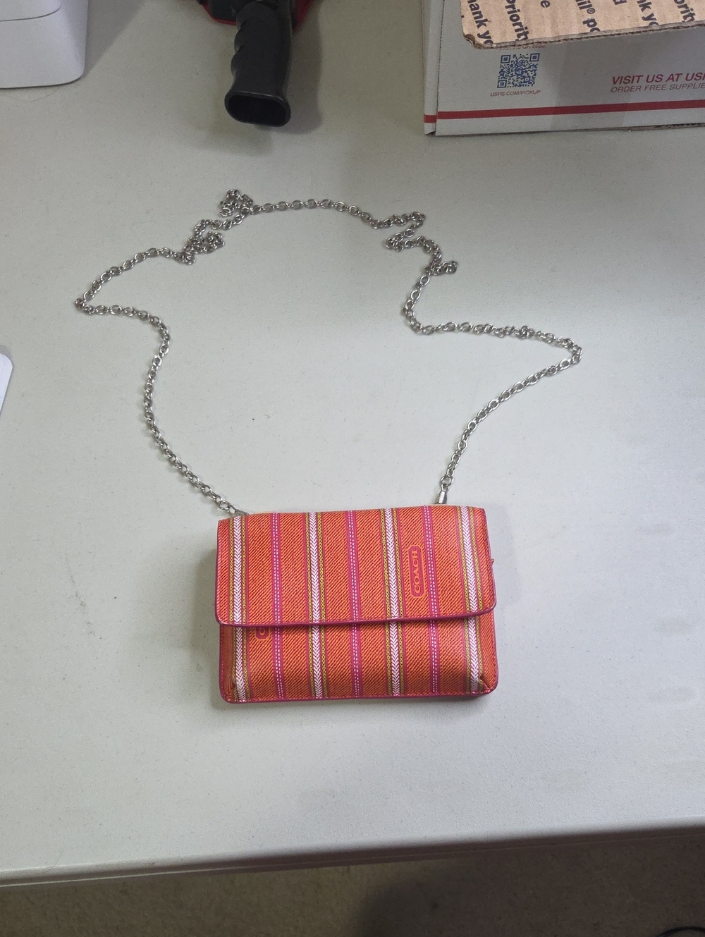 Coach Legacy Weekend Ticking Orange and Pink Striped Crossbody